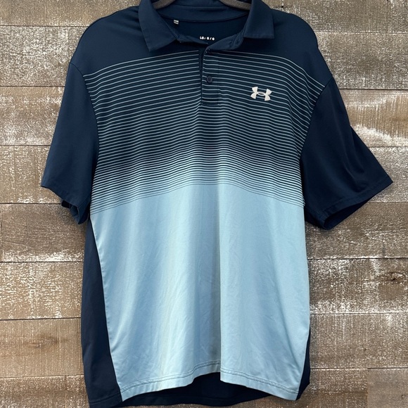 Under Armour Men's Navy and Light Blue Polo Golf Shirt - Picture 1 of 2